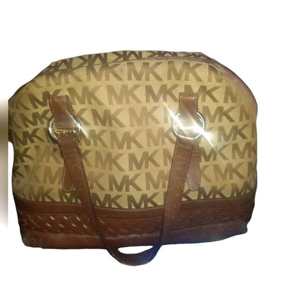 Michael Kors❤MK Satchel Bag Brown Canvas & Leather - Picture 1 of 9